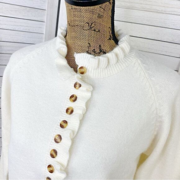 C+D+M Ruffle Trim Half Button Pullover Sweater Ivory Small Coquette Victorian - Picture 5 of 13